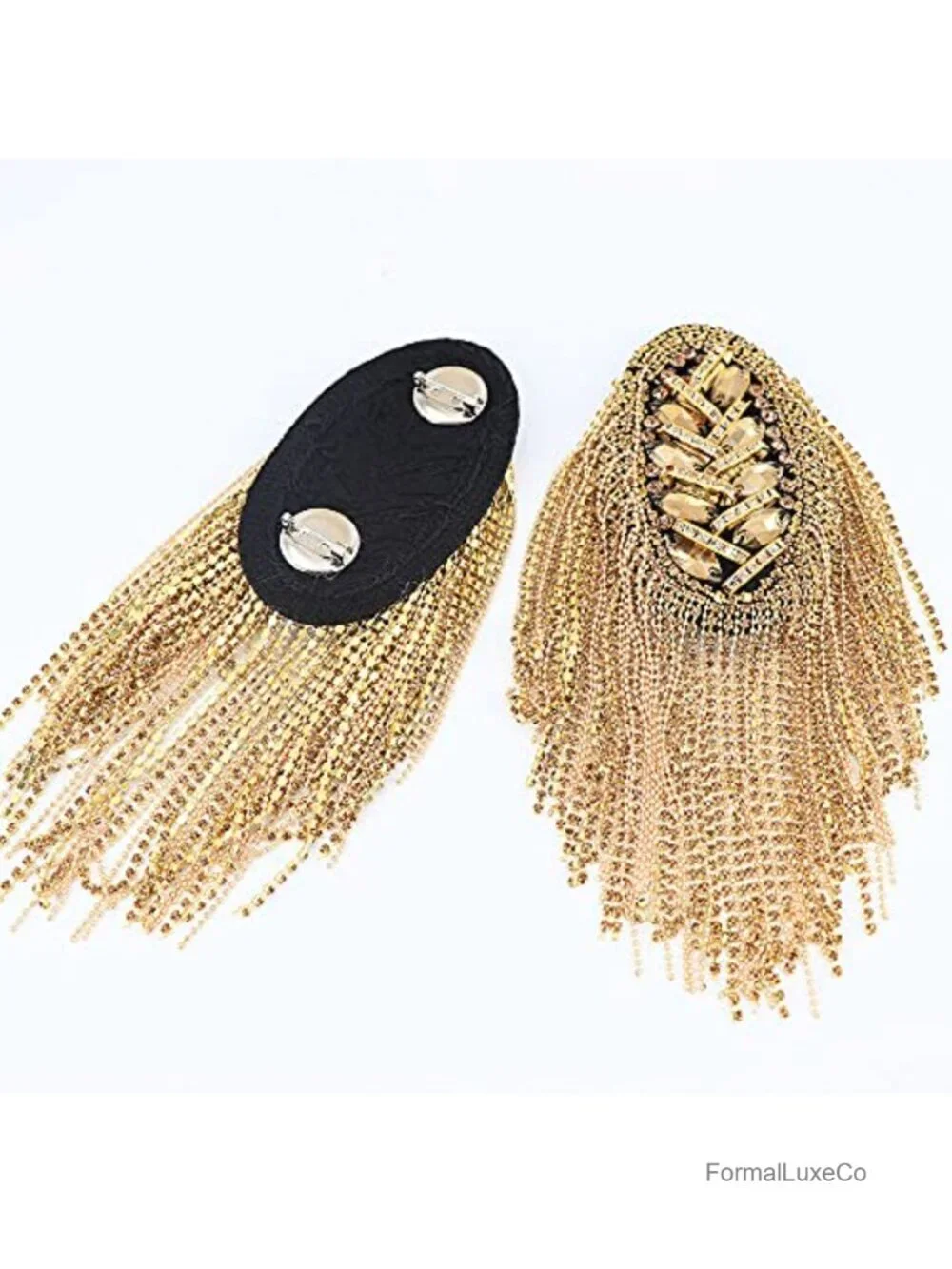 Rhinestone Tassel Shoulder Epaulet Spike Chain Brooch Pins for Costume Party